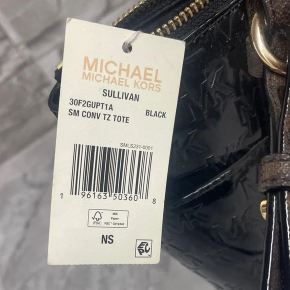 Michael Kors Sullivan Patent Leather Black and Brown Satchel Crossbody & Wallet - Picture 13 of 14